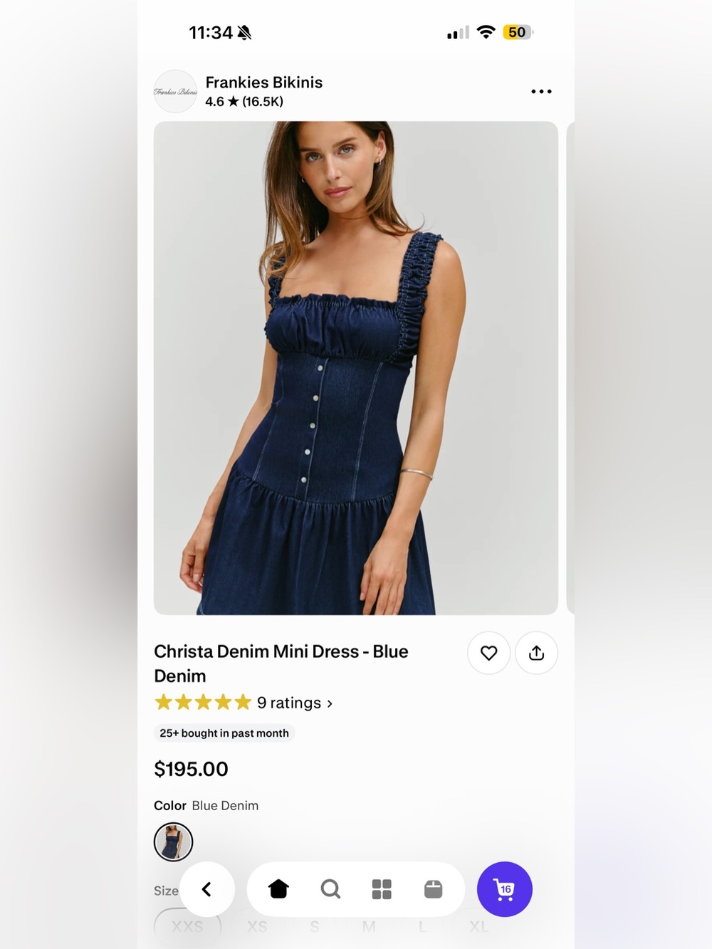 Frankie's Bikinis Navy Denim Ruffled Strap Mini Dress